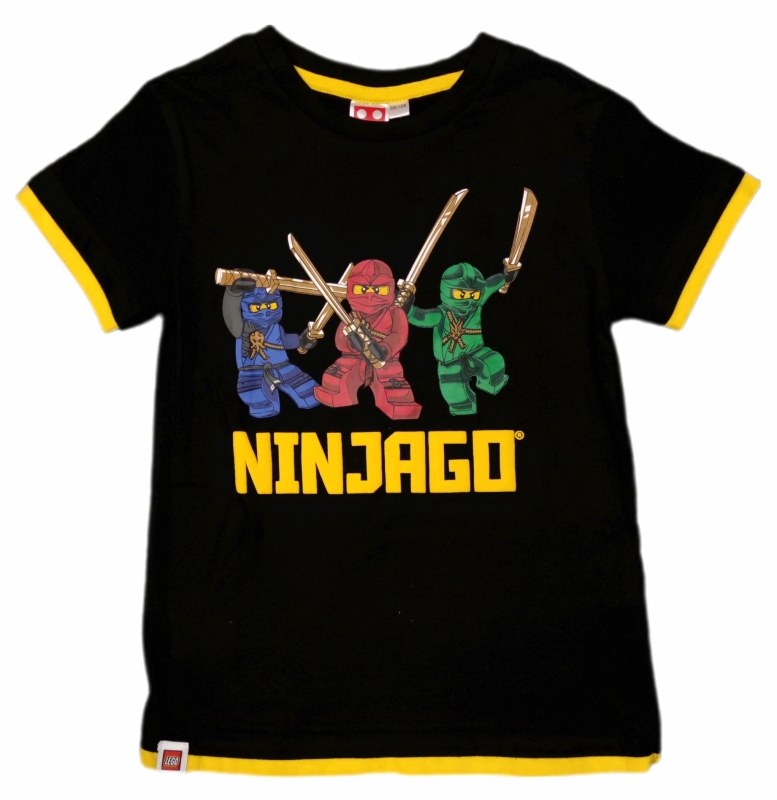 Schwarz gelbes T-Shirt mit 3 Ninjas der Lego Ninjagos.
